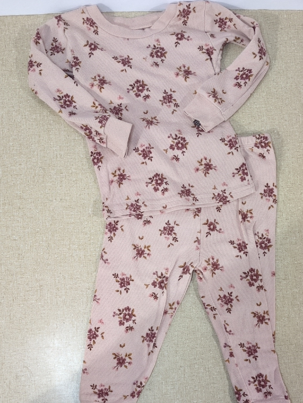 Girls Pink Floral Long Sleeve Long Joggers Fuzzy Pajama Set 2T